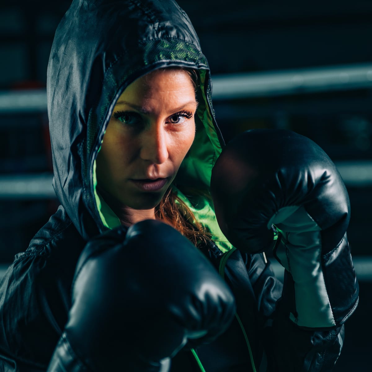 Boxer composed in a training portrait.